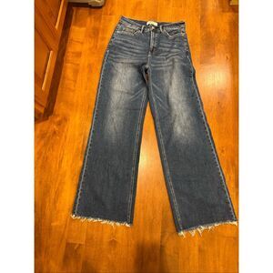 MoCo Boutique Wide Leg Jeans Womens 11/30 High Rise Raw Hem Medium Wash Denim